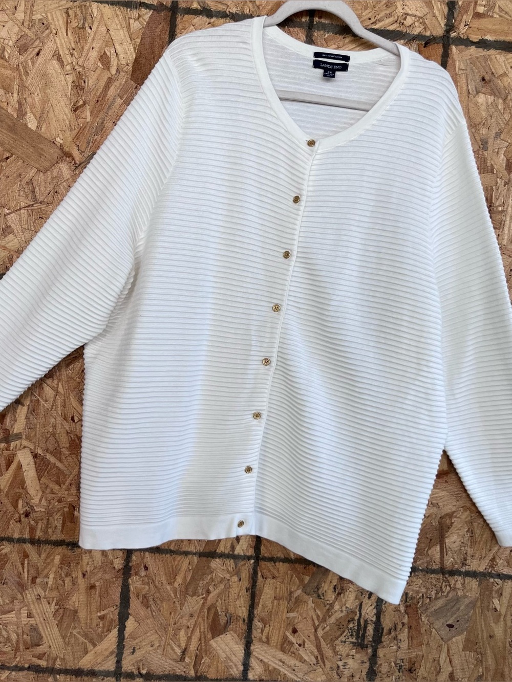 Lands' End White Ribbed Button-Front Women's Sweater Sz 3X